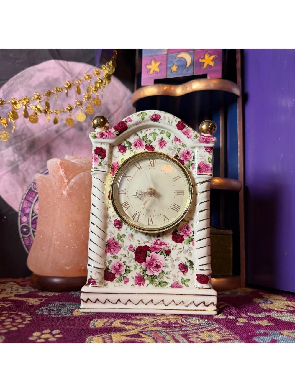 Gorgeous Vintage Coquette Floral Porcelain Desk Clock